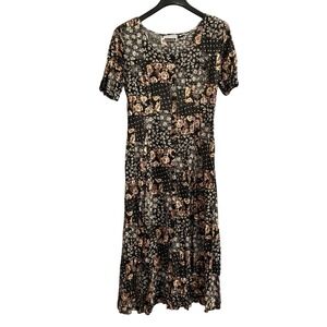 Vintage Ulterior Motives Dress 13/14 Dark Floral Patchwork Maxi Boho Hippie